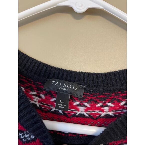 Talbots Women’s Black, Red, & White Fair Isle Lambswool Blend Crewneck Sweater P - Picture 5 of 8